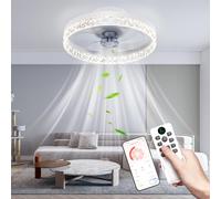 Ovshnrr LED Ceiling Fans with Lights and Remote, 50cm Dimmable 3 Colour 6 Speeds Reversible Fan Light Quiet Modern Small Ceiling Fan Lights for Bedroom Living Room Remote & APP Control