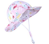 OVTRB Baby Girls Summer Outdoor Sun Hat Infant Toddler Flamingo Bucket Hat Kids Chin Strap Beach Cap Travel Wide Brim UV Protection Hat Pink