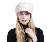 OVTRB Womens Winter Hat Wave Knitted Warm Fleece Lined Newsboys Cap Cold Weather Hat with Brim Female Knit Visor Beanie Beige
