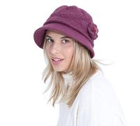 OVTRB Womens Winter Knitted Hat Vintage Fleece Lined Bonnet Brimmed Skull Cap Flower Decoration Crochet Cloche Hat Bucket Hat Bowler Hat