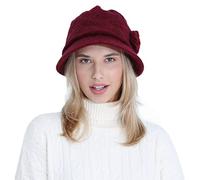 OVTRB Womens Winter Knitted Hat Vintage Fleece Lined Bonnet Brimmed Skull Cap Flower Decoration Crochet Cloche Hat Bucket Hat Bowler Hat Wine Red