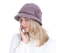 OVTRB Women's Winter Knitted Vintage Fleece Lined Bonnet Brimmed Skull Cap Flower Decorated Crochet Cloche Hat Bucket Hat Bowler Hat Purple