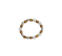 OVUNQUE PROTEGGIMI Dozen Wooden Bracelet with Medals of Padre Pio and Merciful Jesus, Medium, Wood, No Gemstone