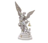OVUNQUE PROTEGGIMI St. Michael the Archangel White Marble Powder Statue with Sword and Weighing Scale (22cm)