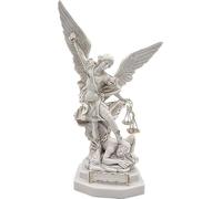 OVUNQUE PROTEGGIMI St. Michael the Archangel White Marble Powder Statue with Sword and Weighing Scale (33cm)