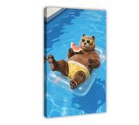OVUQF A Cute, Big, Bear Floating on A Pool (3) Canvas Poster Bedroom Decor Print Picture Paintings 16x24inch(40x60cm)