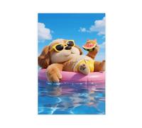 OVUQF A Cute, Big, Dog Floating on A Pool (2) Canvas Poster Wall Art Decor Print Picture Paintings 12x18inch(30x45cm)