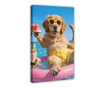 OVUQF A Cute, Big, Dog Floating on A Pool (3) Canvas Poster Wall Art Decor Print Picture Paintings 20x30inch(50x75cm)