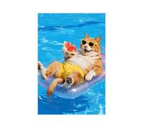 OVUQF A Cute, Big, Dog Floating on A Pool (4) Canvas Poster Wall Art Decor Print Picture Paintings 16x24inch(40x60cm)