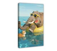 OVUQF A Cute, Big, Elephant Floating on A Pool (11) Canvas Poster Wall Art Decor Print Picture Paintings 16x24inch(40x60cm)