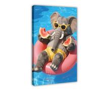 OVUQF A Cute, Big, Elephant Floating on A Pool (3) Canvas Poster Wall Art Decor Print Picture Paintings 16x24inch(40x60cm)