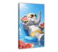 OVUQF A Cute, Big, Elephant Floating on A Pool (7) Canvas Poster Bedroom Decor Print Picture Paintings 08x12inch(20x30cm)