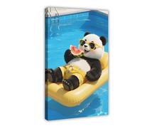 OVUQF A Cute, Big, Panda Floating on A Pool Fool (2) Canvas Poster Bedroom Decor Print Picture Paintings 24x36inch(60x90cm)