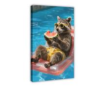OVUQF A Cute, Big, Raccoon Floating on A Pool (2) Canvas Poster Bedroom Decor Print Picture Paintings 20x30inch(50x75cm)