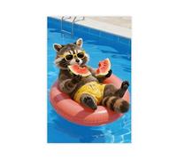 OVUQF A Cute, Big, Raccoon Floating on A Pool (3) Canvas Poster Wall Art Decor Print Picture Paintings 24x36inch(60x90cm)