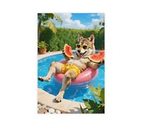 OVUQF A Cute, Big, Wolf Floating on A Pool (1) Canvas Poster Bedroom Decor Print Picture Paintings 20x30inch(50x75cm)