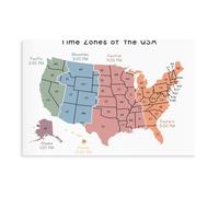 OVUQF Time Zones of The USA Map Educational Poster Canvas Poster Wall Art Print Picture Paintings 16x24inch(40x60cm)