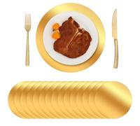 Ovveroche 150 Pcs Gold Paper Placemat for Dinner Plates, 13" Round Disposable Place Mats Bulk Christmas Wedding Birthday Party Foil Paper Table Mats Decorative