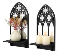 Ovveroche 2 Set Gothic Candle Sconces Wall Decor, Arch Cathedral Frame Gothic Wall Sconce Candle Holder for Bedroom, Bathroom, Dining Room, Living Room, Black