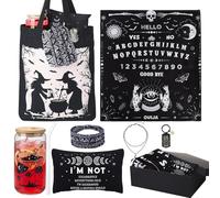 Ovveroche 7 Pcs Halloween Witchy Gifts for Women Gothic Ouija Blanket Astrology Witch Canvas Tote Bag Makeup Bag Glass Cup Necklace Witchy Stuff Spooky Favors Gothic Gifts for Women