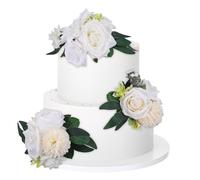 Ovveroche Cake Topper Flowers 3 Piece, Pre-made Flower Cake Decorations Cake Topper Artificial Rose Flowers for Fall Wedding Cake Decor Baby Shower Birthday Party(White-Yellow)