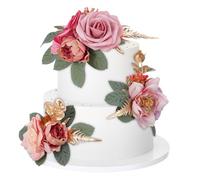 Ovveroche Cake Topper Flowers 3 Piece, Pre-made Flower Cake Decorations Cake Topper Artificial Rose Flowers for Fall Wedding Cake Decor Baby Shower Birthday Party(Purple Champagne)
