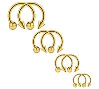 Ovxznts 12G Septum Ring Surgical Steel Septum Rings 12 Gauge Horseshoe Barbell Nipple Rings Hoops Nipple Piercing Jewelry for Women Men Inner Diameter 10mm/12mm/14mm/16mm Gold-tone