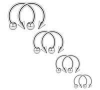 Ovxznts 12G Septum Ring Surgical Steel Septum Rings 12 Gauge Horseshoe Barbell Nipple Rings Hoops Nipple Piercing Jewelry for Women Men Inner Diameter 10mm/12mm/14mm/16mm Silver-tone