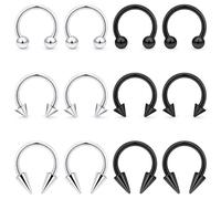 Ovxznts 12Pcs 16G Septum Rings Surgical Steel Snake Bite Jewelry Long Spike Horseshoe Lip Rings Smiley Piercing Jewelry for Women Men 8mm 10mm