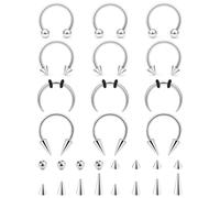 Ovxznts 12Pcs Septum Rings 16G Surgical Steel Snake Bite Jewelry Long Spike Horseshoe Lip Rings Smiley Piercing Jewelry for Women Men 10mm