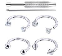 Ovxznts 18G Horseshoe Nose Ring with Double Gem Surgical Steel Horse Shoe Hoop Small Septum Ring for Cartilage Helix Tragus Labret Lip Piercing Jewelry for Women Men 8mm 10mm, Metal, cubic zirconia