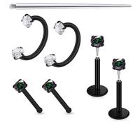 Ovxznts 18G Internally Threaded Horseshoe Nose Ring Surgical Steel Half Double CZ Nose Hoop with Ball Grabber Tool L Shape Flat Back Nose Stud Set for Women, Metal, cubic zirconia