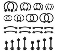 Ovxznts 32PCS 16G Lip Rings Surgical Steel Snake Bite Jewelry Vertical Labret Jewelry Black Monroe Lip Barbell Ring Daith Tragus Helix Eyebrow Piercing Jewelry for Women Men 6mm/8mm/10mm/12mm