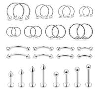 Ovxznts 32PCS 16G Lip Rings Surgical Steel Snake Bite Jewelry Vertical Labret Jewelry Silver Monroe Lip Barbell Ring Daith Tragus Helix Eyebrow Piercing Jewelry for Women Men 6mm/8mm/10mm/12mm