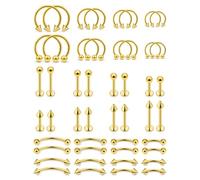 Ovxznts 48PCS 16G Lip Rings Surgical Steel Snake Bite Jewelry Vertical Labret Jewelry Monroe Lip Barbell Ring Daith Tragus Helix Eyebrow Piercing Jewelry for Women Men 6mm/8mm/10mm/12mm, Metal