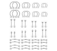 Ovxznts 48PCS 16G Lip Rings Surgical Steel Snake Bite Jewelry Vertical Labret Jewelry Silver Monroe Lip Barbell Ring Daith Tragus Helix Eyebrow Piercing Jewelry for Women Men 6mm/8mm/10mm/12mm