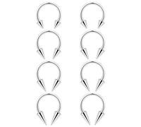 Ovxznts 8PCS Long Spike Septum Rings 16G Surgical Steel Snake Bite Jewelry Lip Rings Smiley Piercing Jewelry for Women Men Spike Length 3mm/4mm/5mm/6mm Inner Diameter 8mm Silvertone