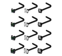 Ovxznts Black Nose Ring Surgical Steel Nose Rings Studs 20G 18G L Shaped Nostril Piercings Cubic Zirconia Nostril Piercing Jewelry for Women Men 9Pcs, Metal Crystal, cubic zirconia
