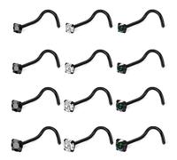 Ovxznts Black Nose Ring Surgical Steel Nose Rings Studs 20G 18G L Shaped Nostril Piercings Cubic Zirconia Nostril Piercing Jewelry for Women Men 9Pcs, Metal Crystal, cubic zirconia