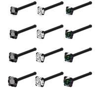 Ovxznts Black Nose Ring Surgical Steel Nose Rings Studs 20G 18G L Shaped Nostril Piercings Cubic Zirconia Nostril Piercing Jewelry for Women Men 9Pcs, Metal Crystal, cubic zirconia