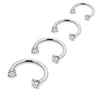 Ovxznts Horseshoe Nose Ring Stainless Steel Double Stud Nose Ring 16g Lip Rings Internally Threaded Cubic Zirconia Daith Piercing Jewelry for Women Inner Diameter 6/8/10/12mm, Metal Crystal, cubic