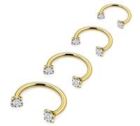 Ovxznts Horseshoe Nose Ring Stainless Steel Double Stud Nose Ring 16g Lip Rings Internally Threaded Cubic Zirconia Daith Piercing Jewelry for Women Inner Diameter 6/8/10/12mm, Metal Crystal, cubic