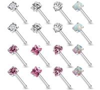 Ovxznts Pink Nose Ring Studs - Surgical Steel Nose Piercings 20G, 18G L-Shaped - Cubic Zirconia - 16 Pcs, Metal Crystal, cubic zirconia