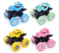 OVYALCJ Monster Truck Kids, 4 Pack Kids Inertia Powered Vehicle Cars 360° Rotating Stunt Truck Big Wheel Pull Back Car Toys Racing Cars Birthday Gift for Boy Kid Age 3+