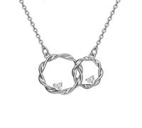 OVYALCJ Ring Pendant Necklace, Interlocking 2 Circles Necklace, Sterling Silver Circles Necklaces, with Heart-shaped Zirconia, Women's Sister Friendship Couple Necklace Jewelry Ceremonial Gift Set