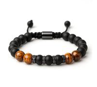 Ovyntremis 8mm Tiger Eye Men's Bracelet - Handmade Elastic Braided Rope, Beaded Bracelet for Good Luck & Blessings, Thoughtful Present for Men with Elegant Gift Box