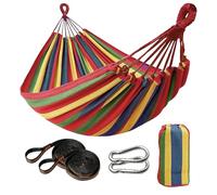 Ovyuzhen Hammock, Single/Double Outdoor Garden Camping, Canvas Soft Swing Sleeping, Portable with Carrying Bag for Patio Yard Backyard Porch Travel (Red, 250X150cm)