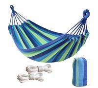 Ovyuzhen Hammock, Single/Double Outdoor Garden Camping, Canvas Soft Swing Sleeping, Portable with Carrying Bag for Patio Yard Backyard Porch Travel (Blue, 250X100cm)