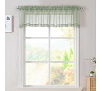 OVZME 2 Panels Sage Green Sheer Valance - Short Fresh Sheer Curtain Valances for Windows Basement Semi Sheer Valances for Kitchen Window, Dual Rod Pocket (Sage Green, 42 by 14 Inches Long)