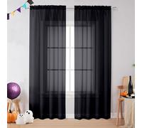 OVZME 2 Pieces Black Sheer Curtains 96" Inch Long for Living Room, Top Rod Pocket Voile Lightweight and Airy Drapes Window Treatment, 2 Panels= 84" W, Each 42" W x 96“L